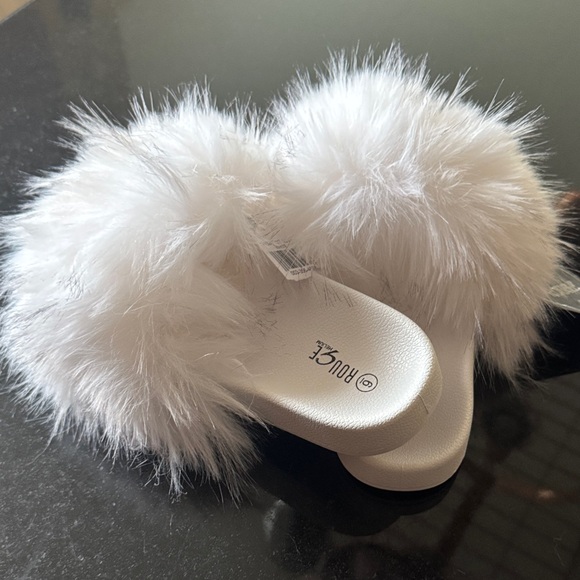 White Fluffy Slide Sandals - Picture 4 of 7
